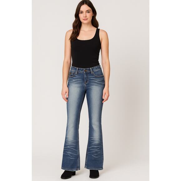 Vintage Y2K Mudd Jeans Women Size 9 Flare Leg Distressed Light Wash Denim 2000s - Picture 1 of 9